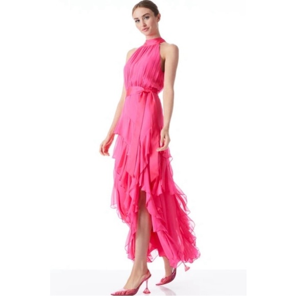 $795 SILK Alice & Olivia Emilia Silk Ruffle Gown, NWT - Picture 1 of 13